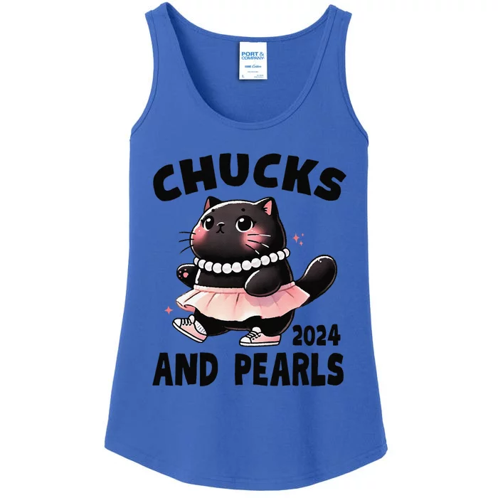 Chucks And Pearls Cute Black Cat Black History Proud Women Ladies Essential Tank