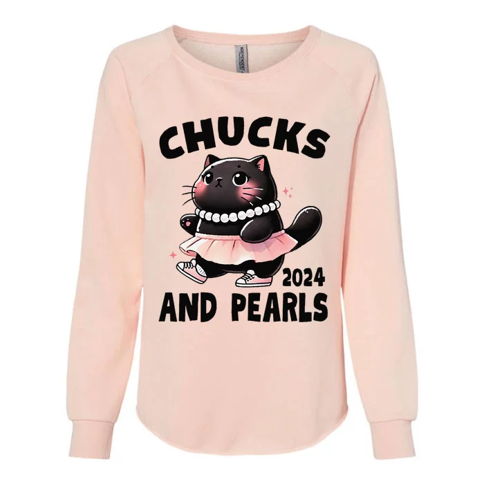 Chucks And Pearls Cute Black Cat Black History Proud Women Womens California Wash Sweatshirt