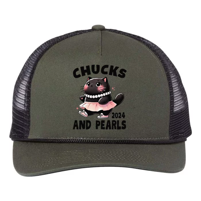 Chucks And Pearls Cute Black Cat Black History Proud Women Retro Rope Trucker Hat Cap