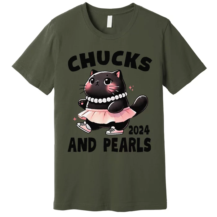 Chucks And Pearls Cute Black Cat Black History Proud Women Premium T-Shirt