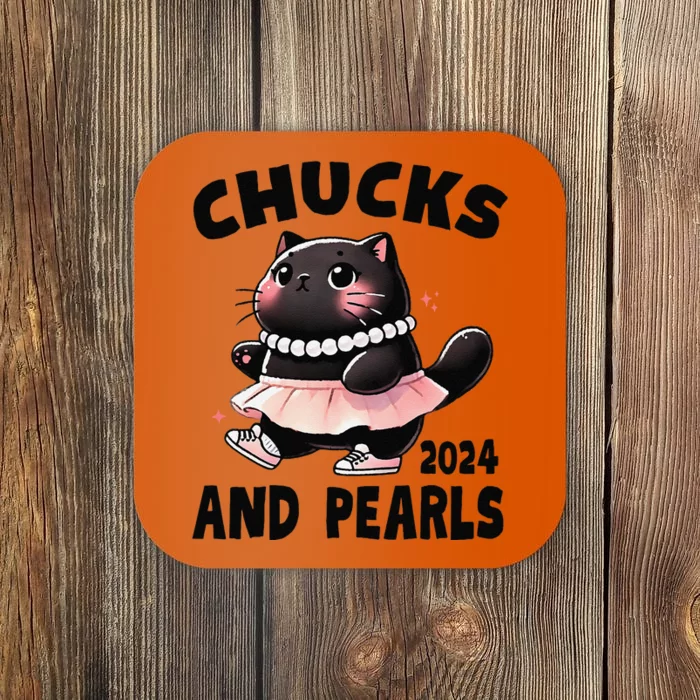 Chucks And Pearls Cute Black Cat Black History Proud Women Coaster