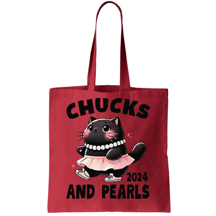 Chucks And Pearls Cute Black Cat Black History Proud Women Tote Bag