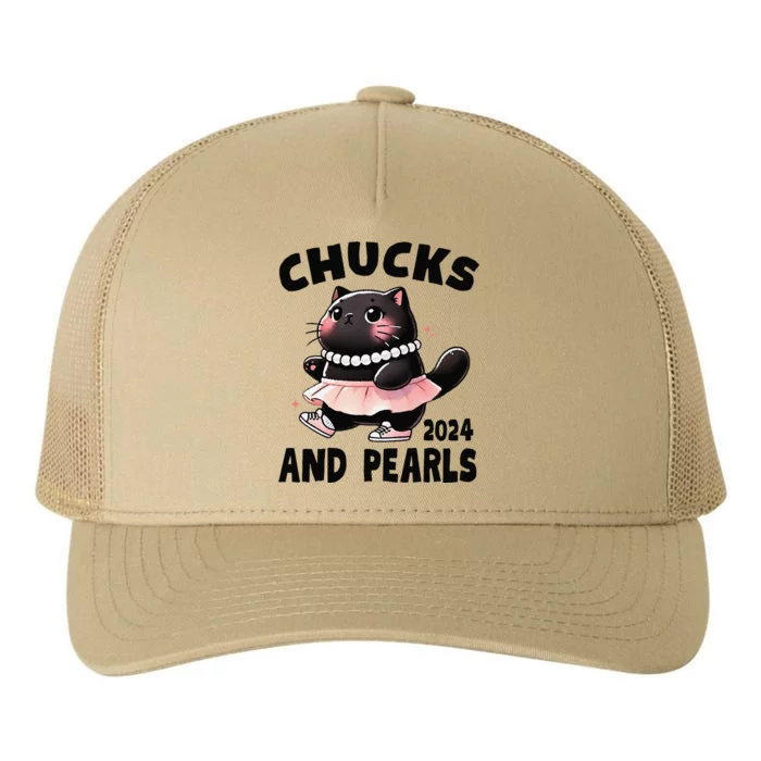 Chucks And Pearls Cute Black Cat Black History Proud Women Yupoong Adult 5-Panel Trucker Hat