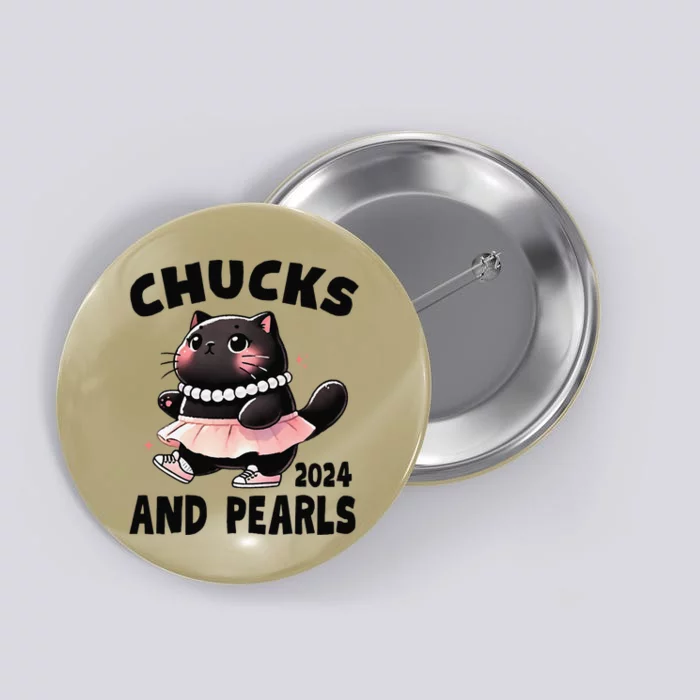 Chucks And Pearls Cute Black Cat Black History Proud Women Button