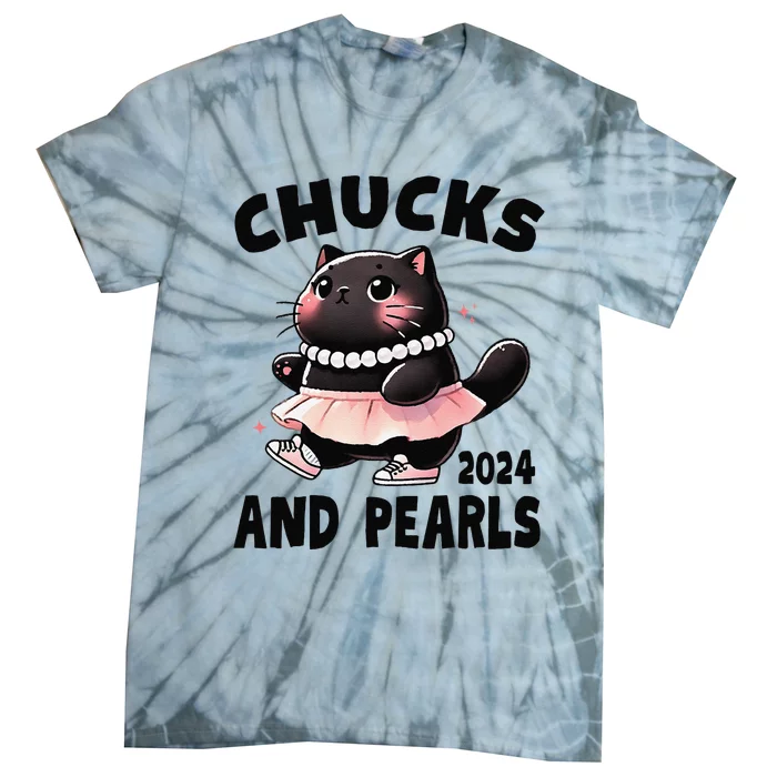 Chucks And Pearls Cute Black Cat Black History Proud Women Tie-Dye T-Shirt