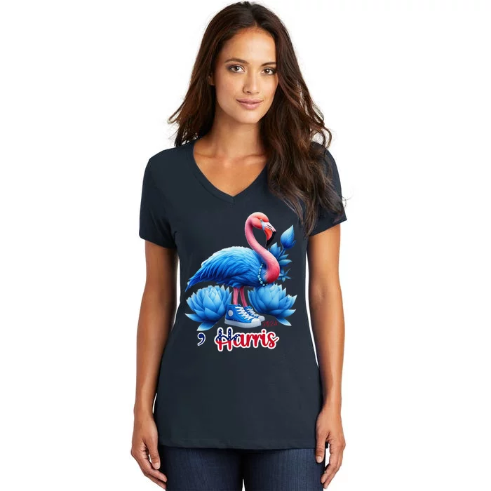 Chucks And Pearls Flamingo Harris Women's V-Neck T-Shirt