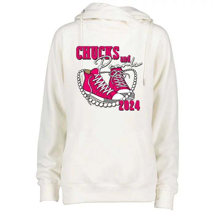 Chucks And Pearls IM With Her Kamala 2024 Womens Funnel Neck Pullover Hood