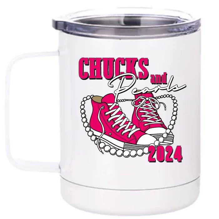 Chucks And Pearls IM With Her Kamala 2024 Front & Back 12oz Stainless Steel Tumbler Cup