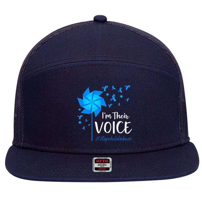 Child Abuse Prevention Awareness IM Their Voice Pinwheel 7 Panel Mesh Trucker Snapback Hat