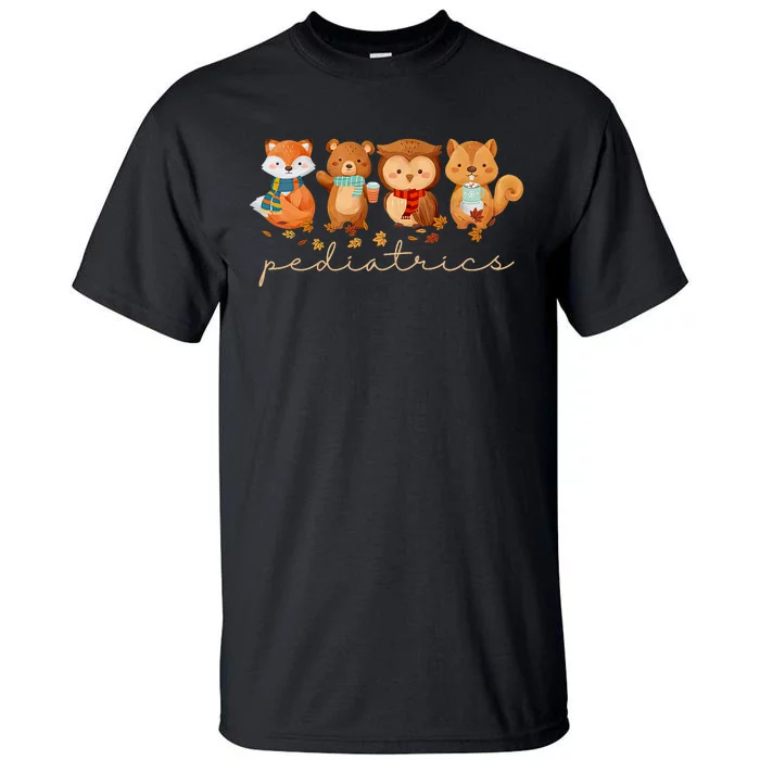 Cute Animals Pediatric Nurse Leaves Fall Thanksgiving Peds Tall T-Shirt