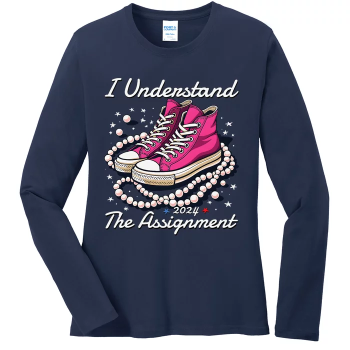 Chucks And Pearls Election 2024 I Understand The Assignment Ladies Long Sleeve Shirt