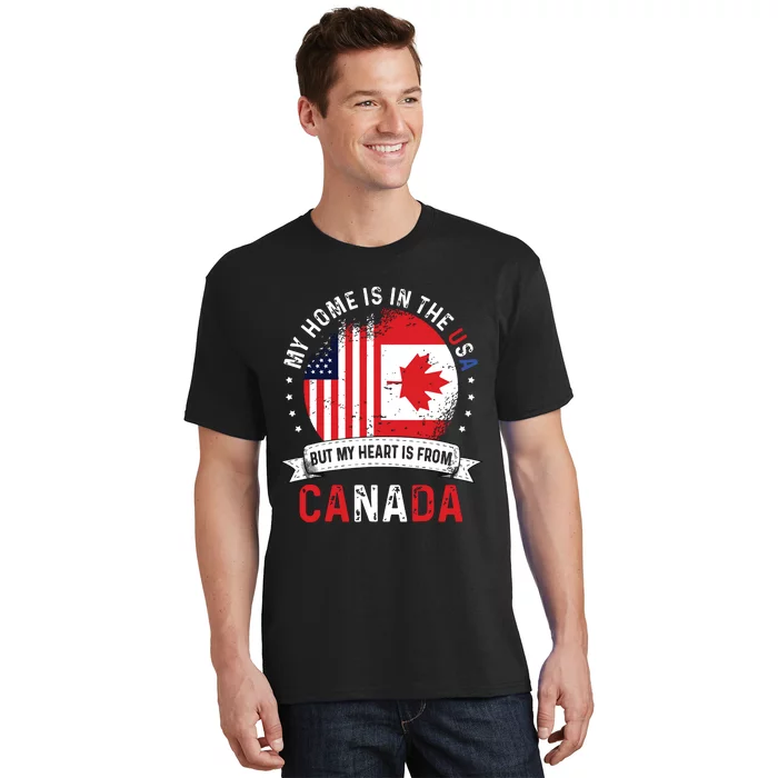 Canadian American Patriot Heart Is From Canada Flag T-Shirt