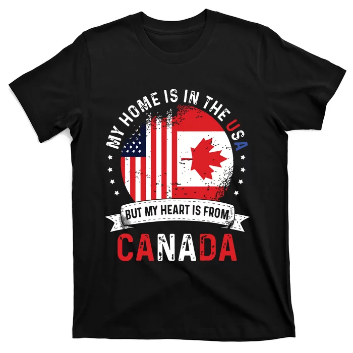 Canadian American Patriot Heart Is From Canada Flag T-Shirt