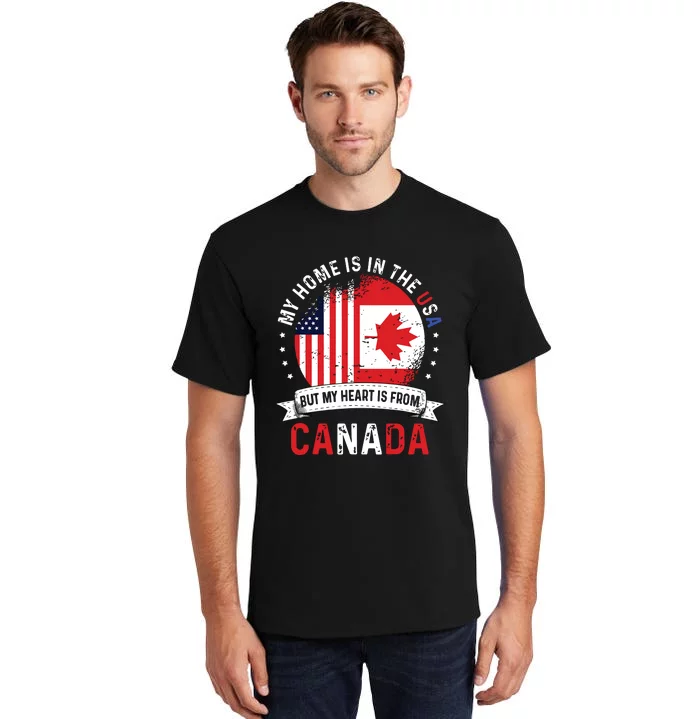 Canadian American Patriot Heart Is From Canada Flag Tall T-Shirt