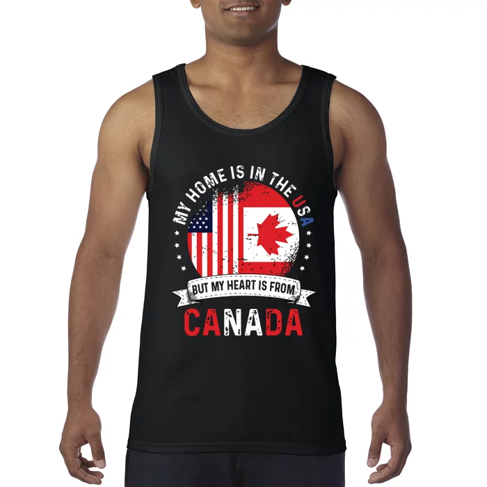 Canadian American Patriot Heart Is From Canada Flag Tank Top