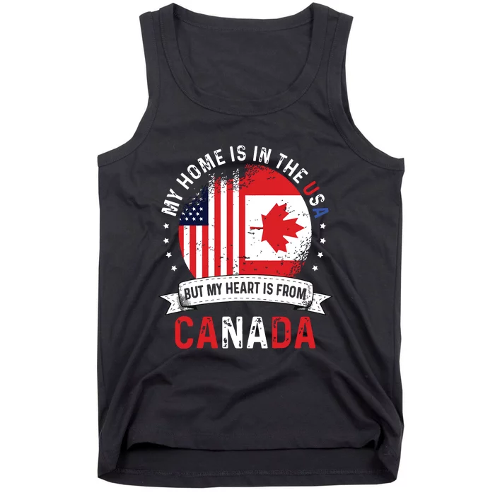 Canadian American Patriot Heart Is From Canada Flag Tank Top