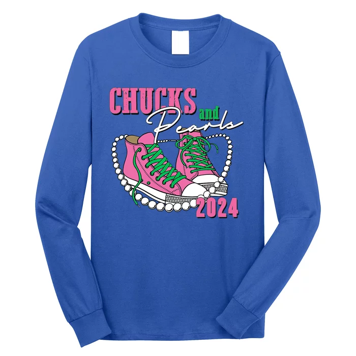 Chucks And Pearls Kamala Harris President 2024 Long Sleeve Shirt