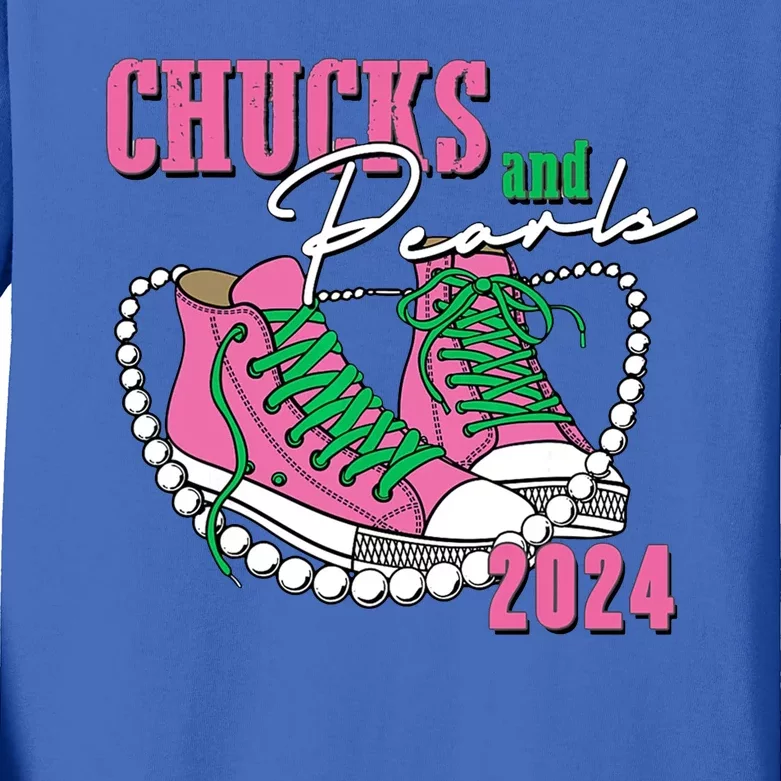 Chucks And Pearls Kamala Harris President 2024 Kids Long Sleeve Shirt