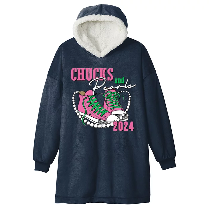 Chucks And Pearls Kamala Harris President 2024 Hooded Wearable Blanket