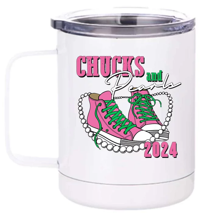 Chucks And Pearls Kamala Harris President 2024 Front & Back 12oz Stainless Steel Tumbler Cup