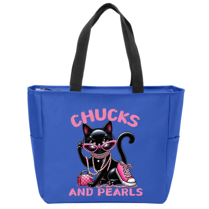 Chucks And Pearls FashionBeautiful Black Cat Zip Tote Bag