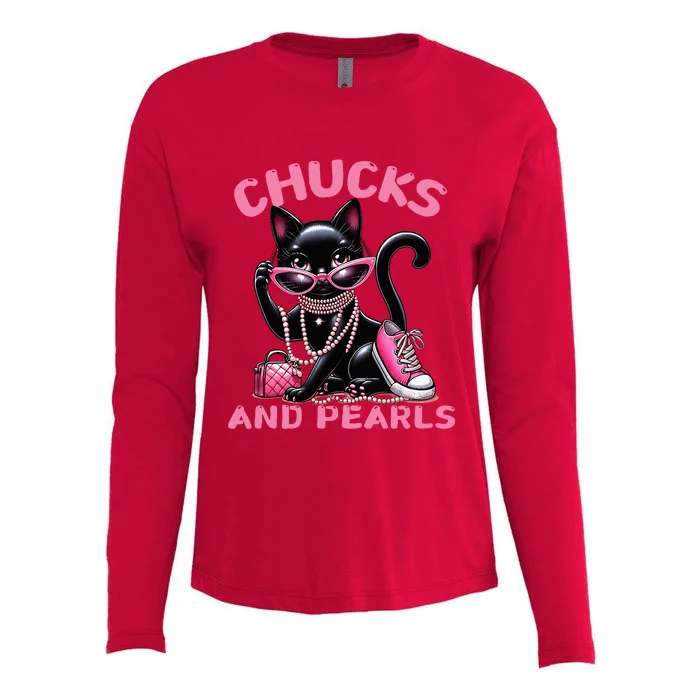 Chucks And Pearls FashionBeautiful Black Cat Womens Cotton Relaxed Long Sleeve T-Shirt