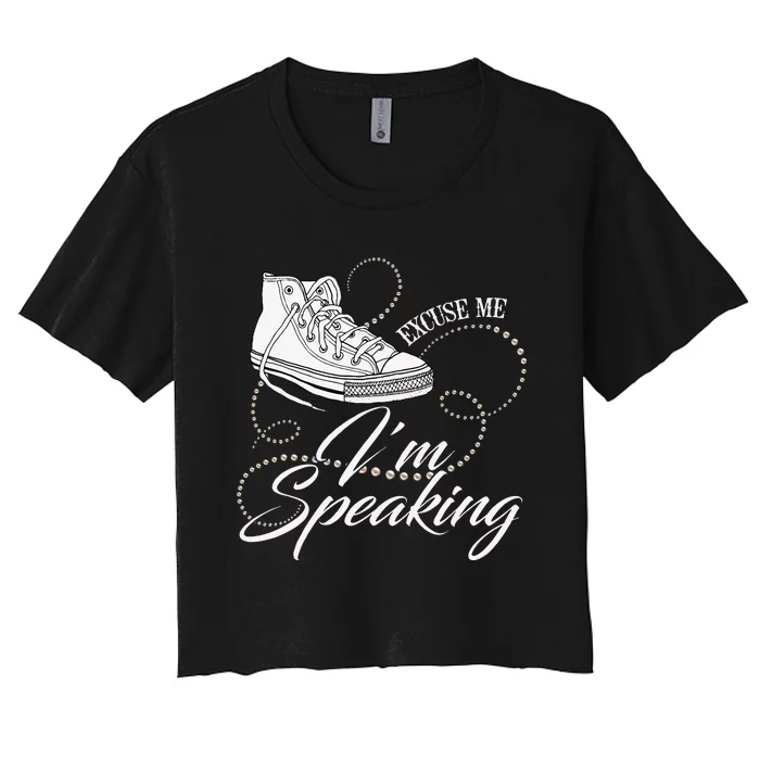 Chucks And Pearls Excuse Me I Am Speaking Cool Saying Women's Crop Top Tee