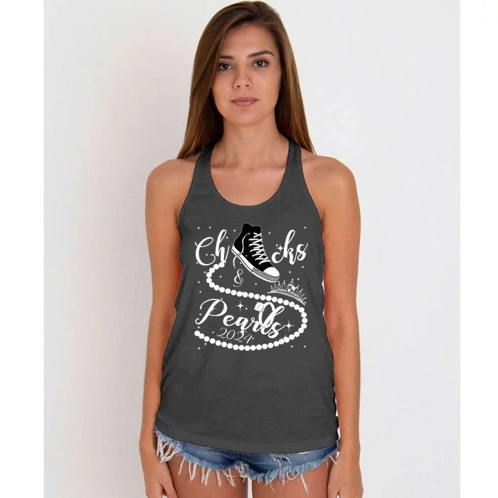 Chucks And Pearls 2024 Kamala Harris 2024 Vote For President Women's Knotted Racerback Tank