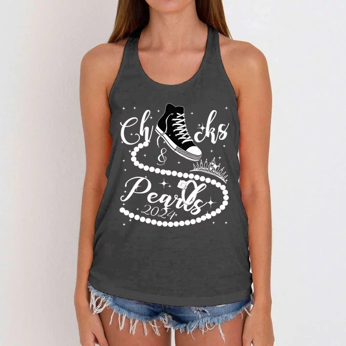 Chucks And Pearls 2024 Kamala Harris 2024 Vote For President Women's Knotted Racerback Tank