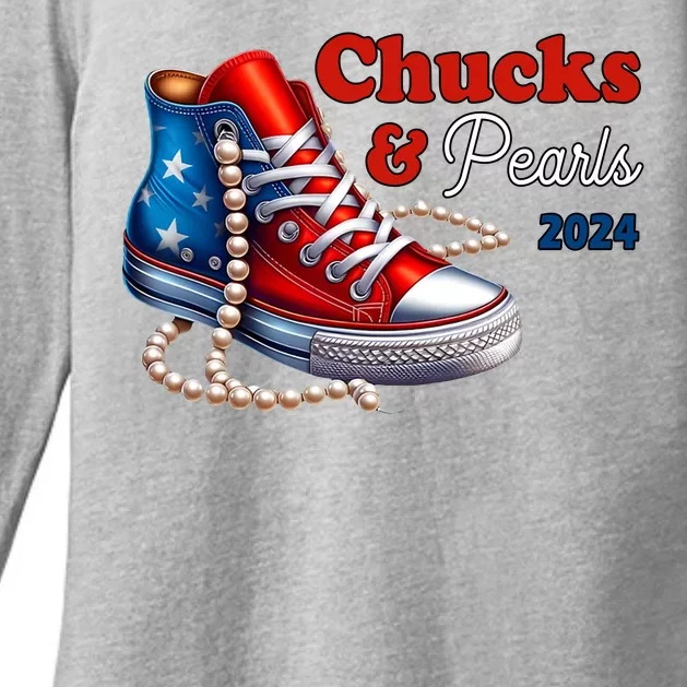 Chucks And Pearls Kamala Harris 2024 Usa Election Womens CVC Long Sleeve Shirt