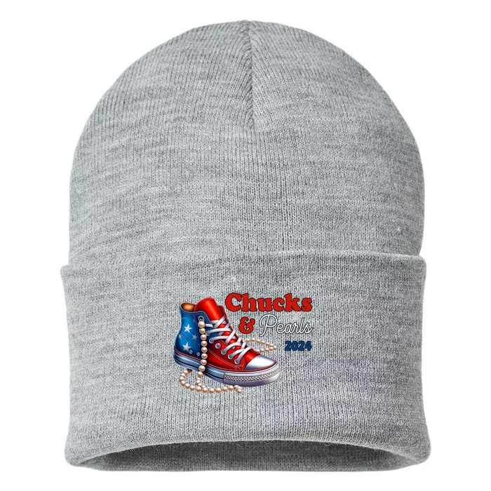 Chucks And Pearls Kamala Harris 2024 Usa Election Sustainable Knit Beanie