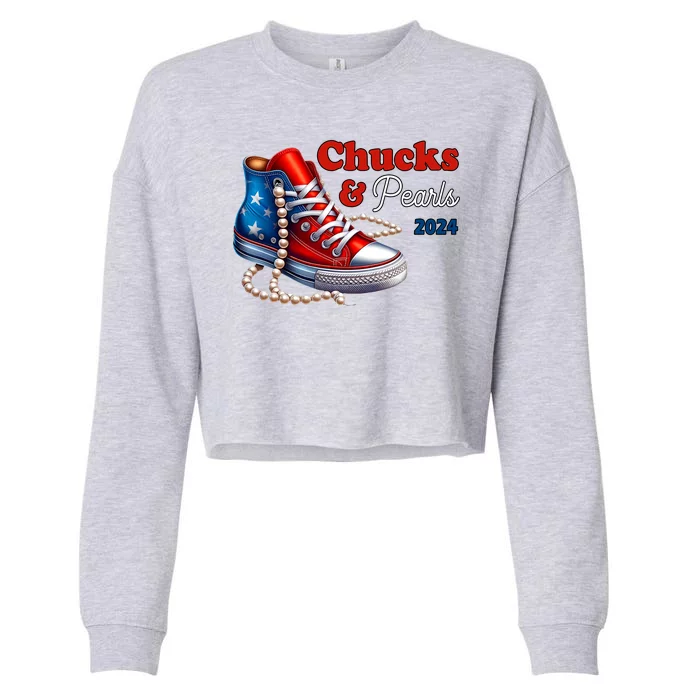 Chucks And Pearls Kamala Harris 2024 Usa Election Cropped Pullover Crew