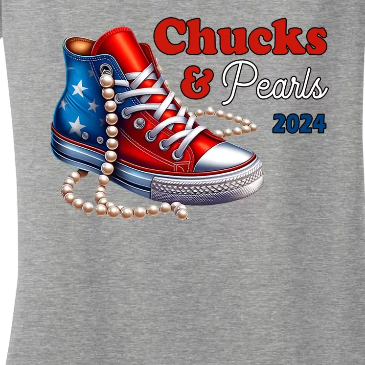 Chucks And Pearls Kamala Harris 2024 Usa Election Women's V-Neck T-Shirt