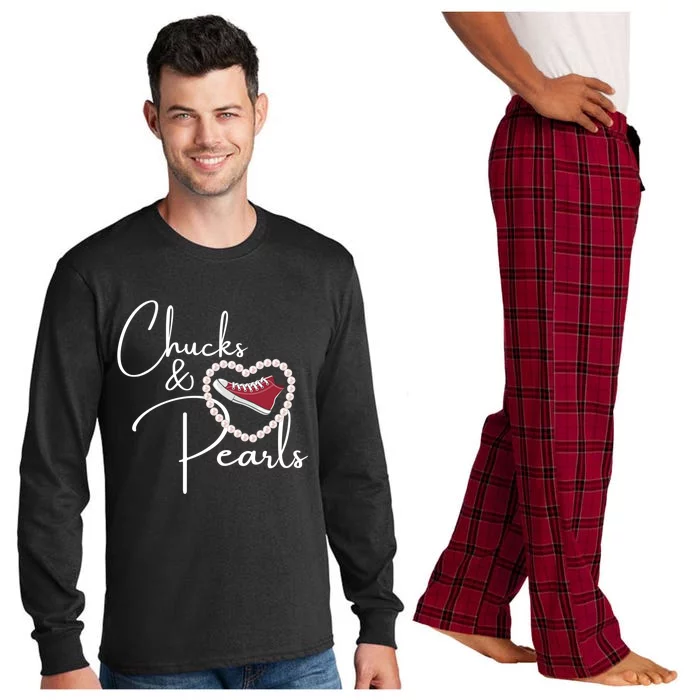 Chucks And Pearls 2021 Valentine Heart Hbcu Red Gift Great Gift Long Sleeve Pajama Set