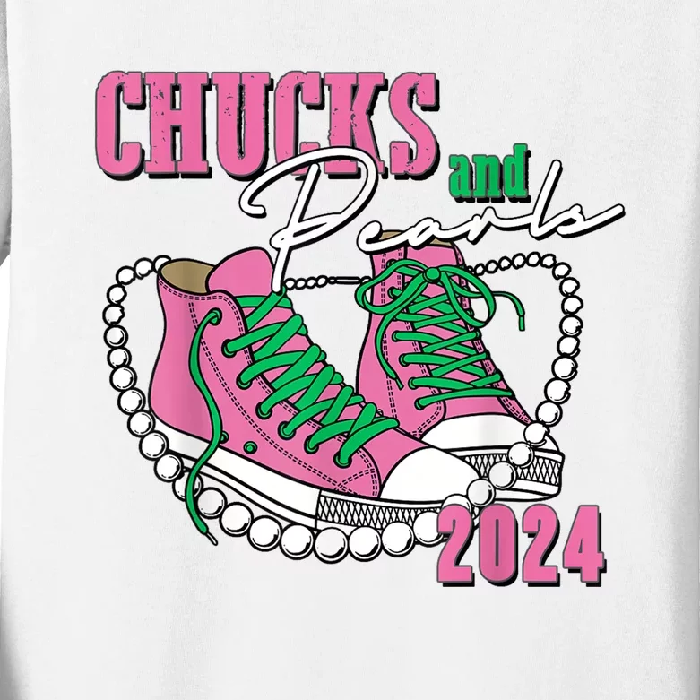 Chucks And Pearls IM With Her Kamala 2024 Kids Long Sleeve Shirt