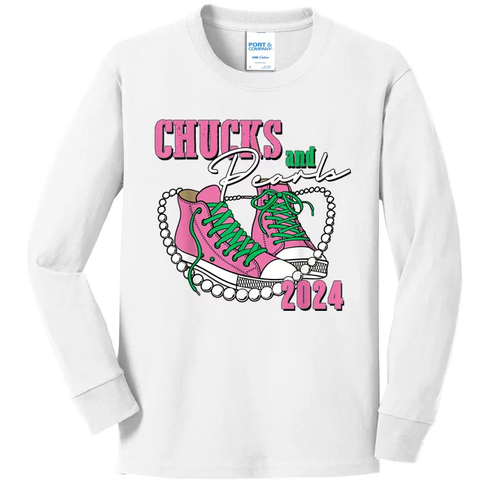 Chucks And Pearls IM With Her Kamala 2024 Kids Long Sleeve Shirt