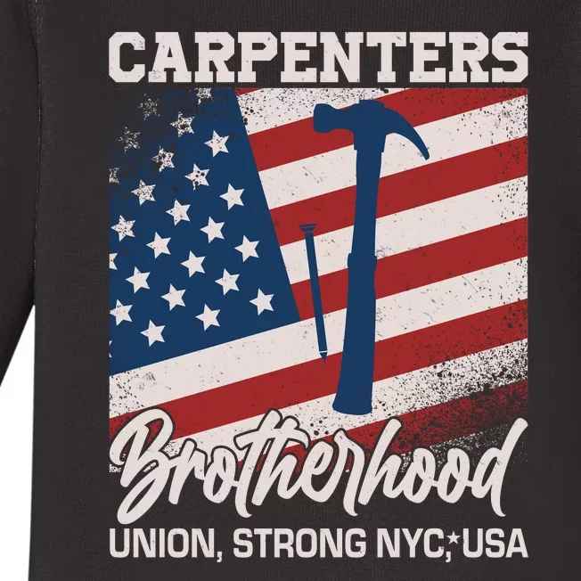 Capenters Brotherhood Union Strong NYC USA Baby Long Sleeve Bodysuit