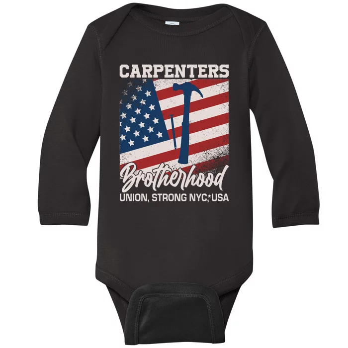 Capenters Brotherhood Union Strong NYC USA Baby Long Sleeve Bodysuit