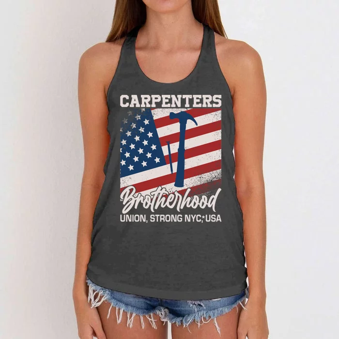 Capenters Brotherhood Union Strong NYC USA Women's Knotted Racerback Tank