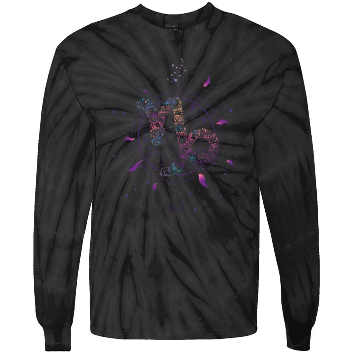 Capricorn Floral Zodiac Tie-Dye Long Sleeve Shirt