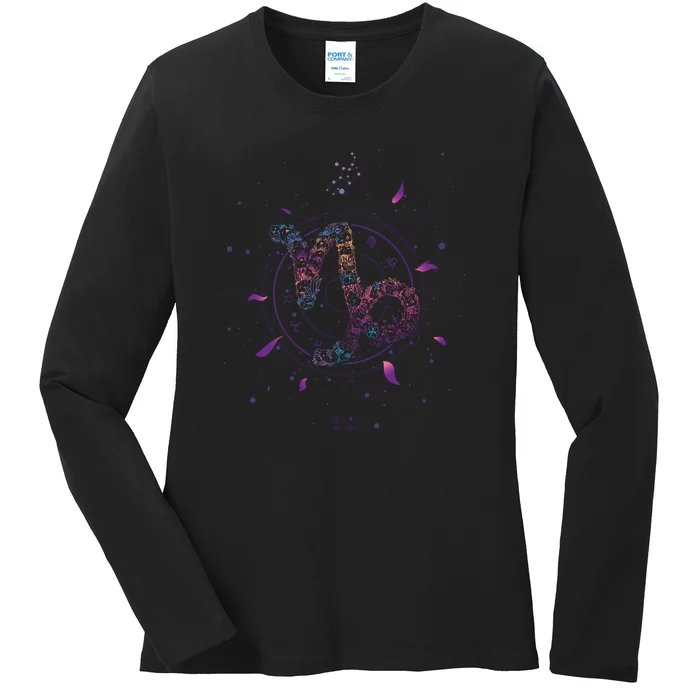 Capricorn Floral Zodiac Ladies Long Sleeve Shirt