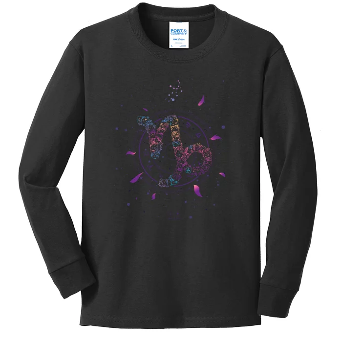 Capricorn Floral Zodiac Kids Long Sleeve Shirt