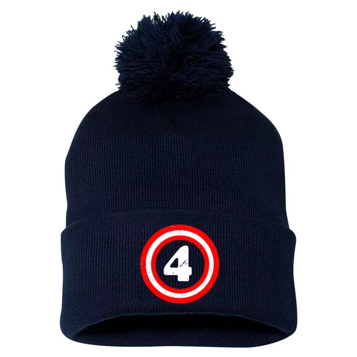 Captain 4th Birthday Pom Pom 12in Knit Beanie