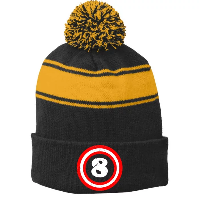 Captain 8th Birthday Stripe Pom Pom Beanie