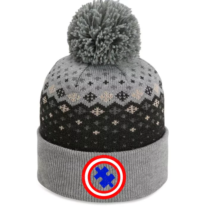 Captain Autism Distressed Shield The Baniff Cuffed Pom Beanie