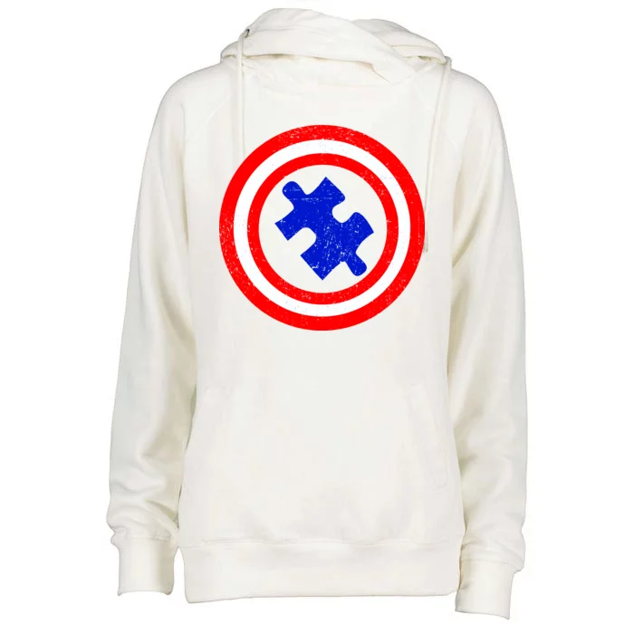 Captain Autism Distressed Shield Womens Funnel Neck Pullover Hood