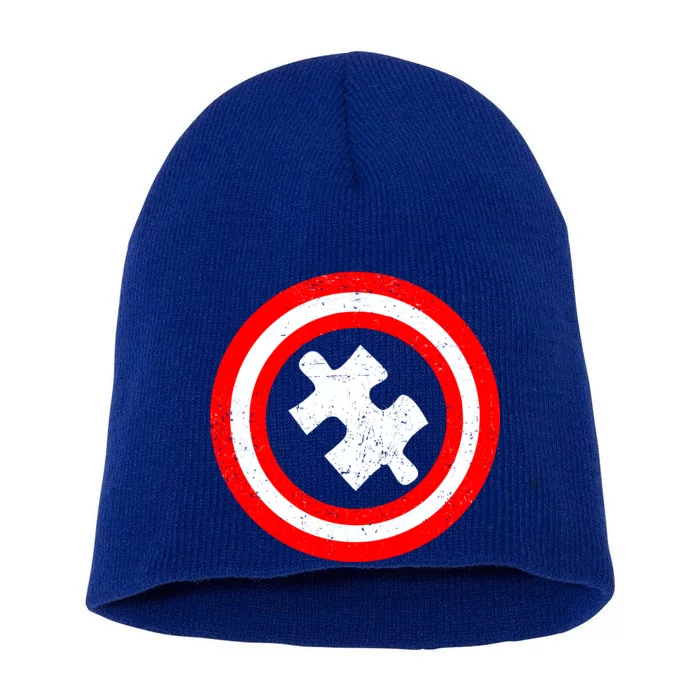 Captain Autism Distressed Shield Short Acrylic Beanie