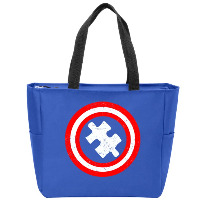 Captain Autism Distressed Shield Zip Tote Bag