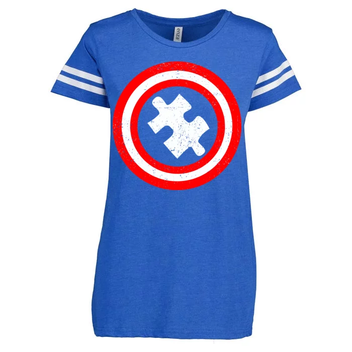 Captain Autism Distressed Shield Enza Ladies Jersey Football T-Shirt