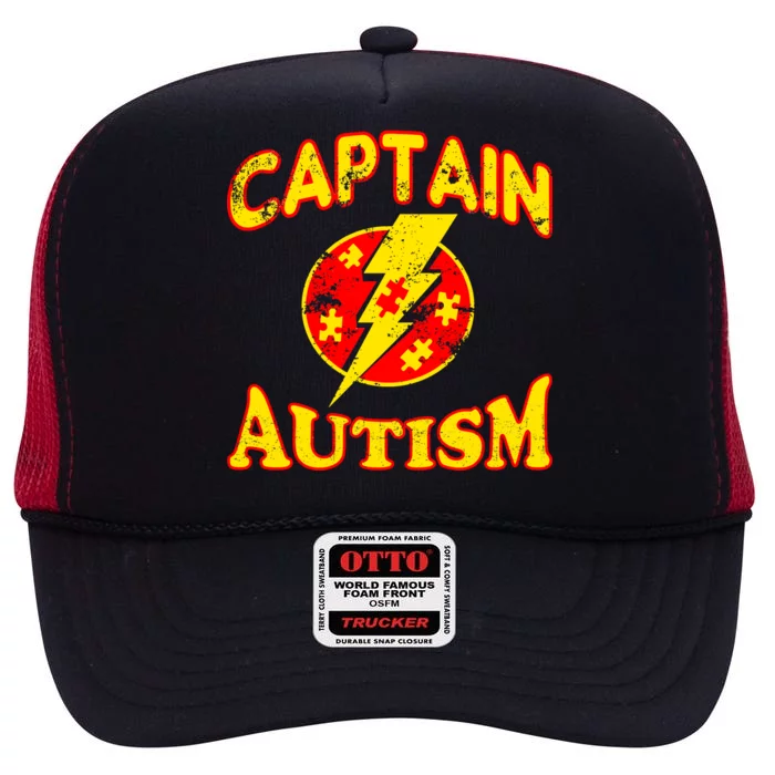 Captain Autism Superhero Logo High Crown Mesh Trucker Hat